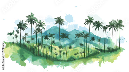 Cocora Valley. Cocora Valley hand drawn watercolor illustration