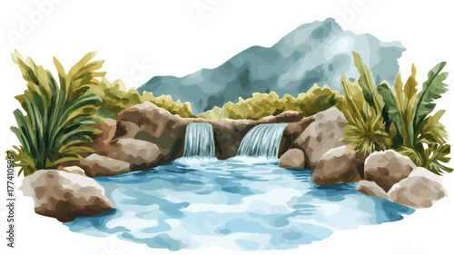Papallacta Hot Springs. Papallacta Hot Springs hand drawn watercolor illustration