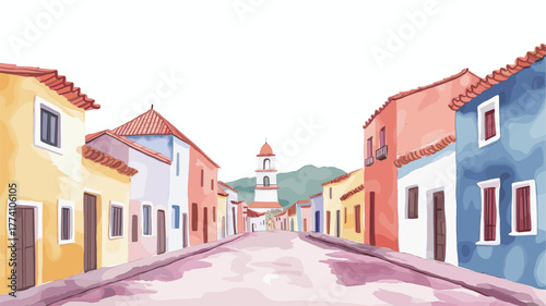 Villa La Angostura. Villa La Angostura hand drawn watercolor illustration