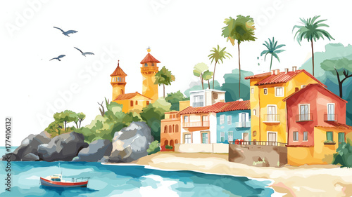 Vina del Mar. Vina del Mar hand drawn watercolor illustration