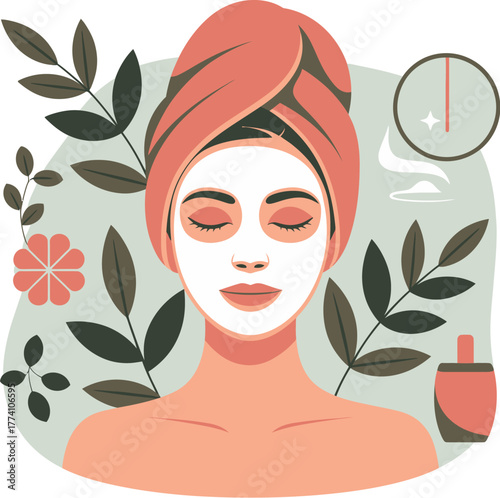 Woman applying face mask skincare beauty treatment relaxation spa day wellness routine