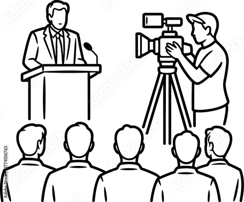 Public speaking event with speaker audience and videographer vector illustration