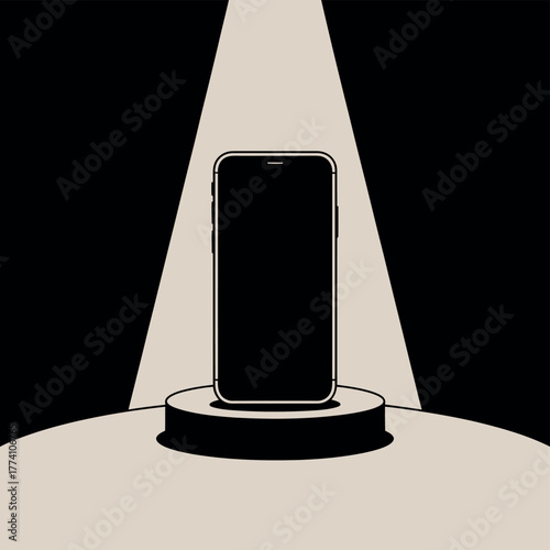 Showcasing new smartphone design on pedestal under spotlight product presentation