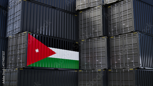 Tableau sur toile Cargo shipping container with jordan flag, shipping and freight transportation of jordan concept