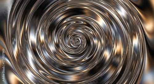 Metallic swirl pattern reflecting light in motion.