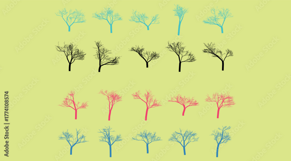 Fototapeta premium Colorful Tree Silhouette Collection for Creative Designs and Backgrounds