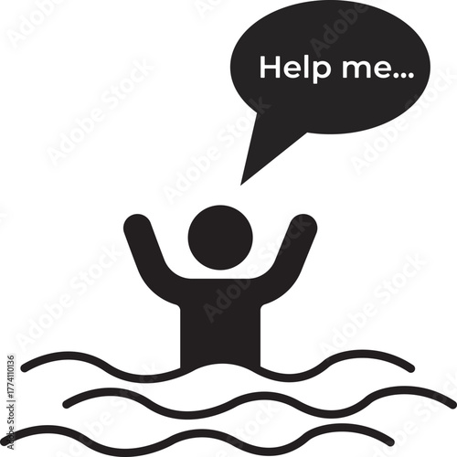 Icon of a person drowning and crying out for help