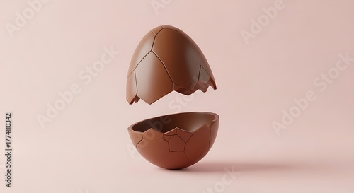 Cracked Chocolate Egg on Pink Background with Empty Space for Easter Candy Treat