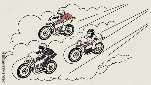High-Speed Motorcycle Race: Three Riders Competing with Dynamic Speed Lines