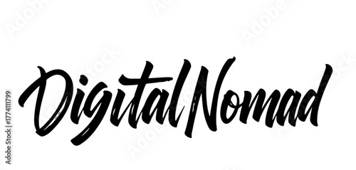 Handwritten inscription “Digital Nomad” in black ink calligraphy, transparent background