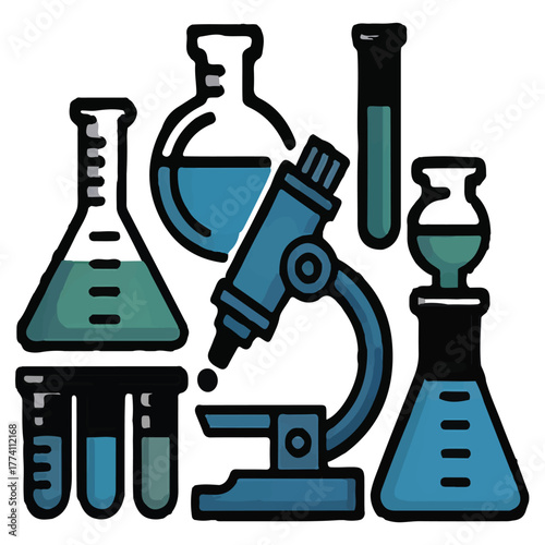 Science lab equipment isolated on white background