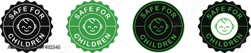 Safe for Children Badges - Black and Green Color Variations | Product Safety Certification for Kids Products and Toys