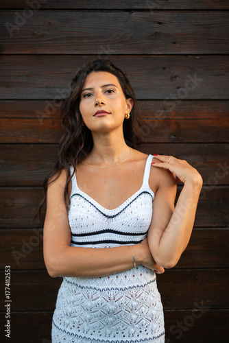 woman in white dress at pool