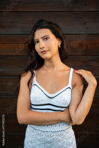 woman in white dress at pool