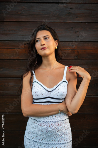 woman in white dress at pool
