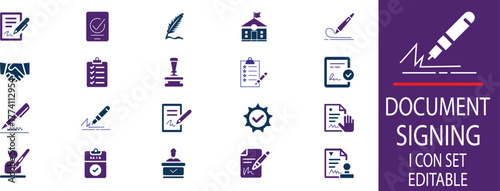 A document signing icon set vector illustration .