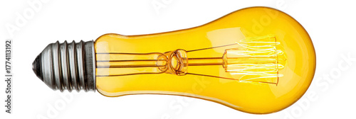 Wallpaper Mural A close-up view of a vintage-style incandescent light bulb glowing warmly, showcasing its intricate filament design against a clean white background, ideal for home decor or lighting inspiration Torontodigital.ca