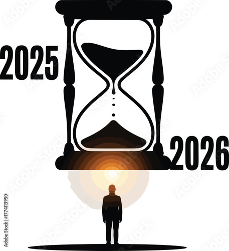 Hourglass with 2025 2026 and person silhouette time