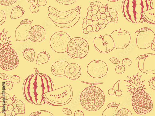手描き果物の背景素材_ベクターイラスト