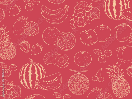 手描き果物の背景素材_ベクターイラスト
