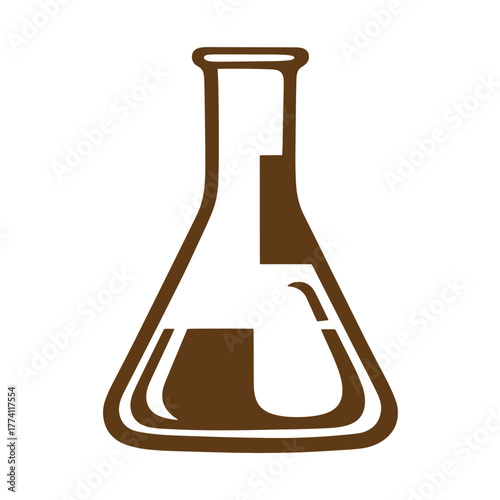 Simple brown and white flat illustration of a vintage art erlenmeyer flask icon