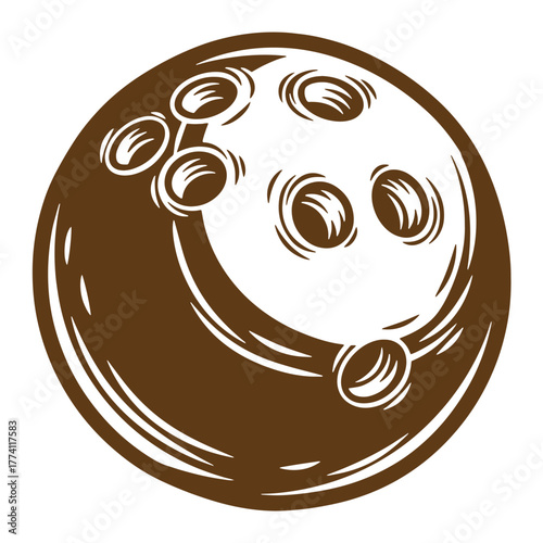 Simple brown and white vintage art illustration of a classic bowling ball