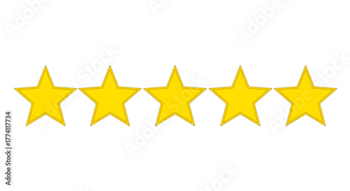 A clean vector graphic of five golden yellow stars in a row, symbolizing a top-tier rating, customer satisfaction, and the highest level of quality or achievement