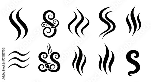 Steam or Smoke Design Elements Collection Black and White Swirls for Illustration