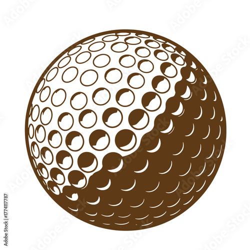 Simple illustration of a brown golf ball with detailed dimples on a white background
