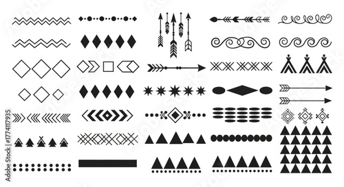 A versatile set of handcrafted ethnic borders, arrows, and geometric dividers in a clean vector graphic style