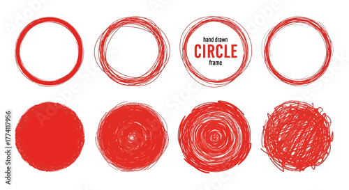 Hand-Drawn Red Circle Frames Various Scribbled Styles for Design and Decoration Elements