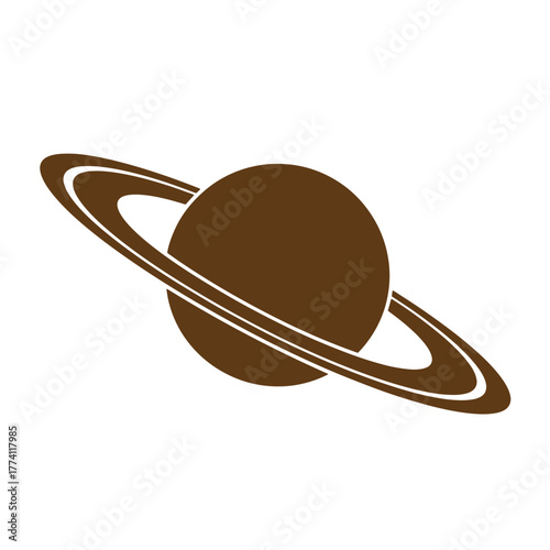 Simple vector illustration of the planet saturn with rings and a brown color scheme