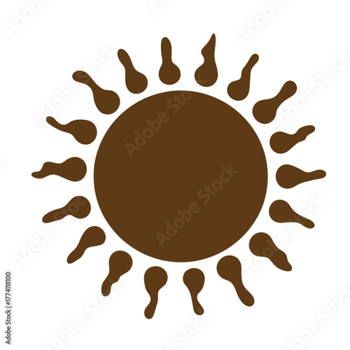 Simplified brown sun design with abstract rays suitable for various applications of vintage art