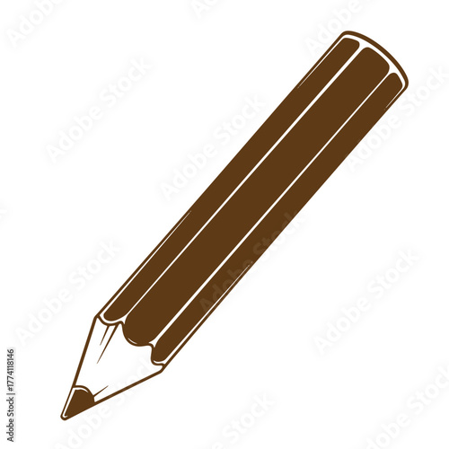 Vector illustration of a brown pencil in a vintage art style against a white background