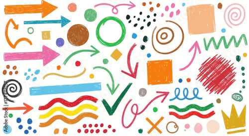 Colorful Hand-Drawn Arrows and Graphic Elements for Creative Designs