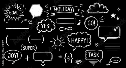 Collection of Hand-Drawn Speech Bubbles and Decorative Elements for Festive and Joyful Designs