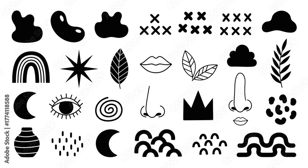 Naklejka premium Boho Chic Minimalist Black and White Decorative Element Set