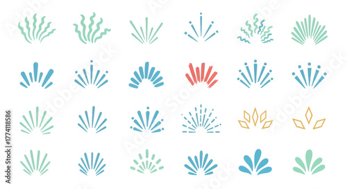 Dynamic collection of abstract vector burst elements featuring vibrant radial patterns, perfect for modern graphic design projects and decorative accents