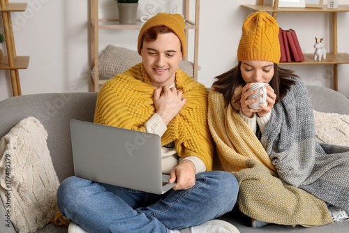 Young couple with laptop at...