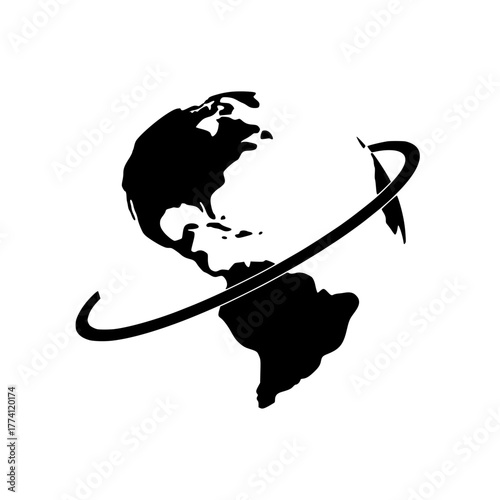 Dynamic globe with orbiting ring symbolizes global connection and innovation