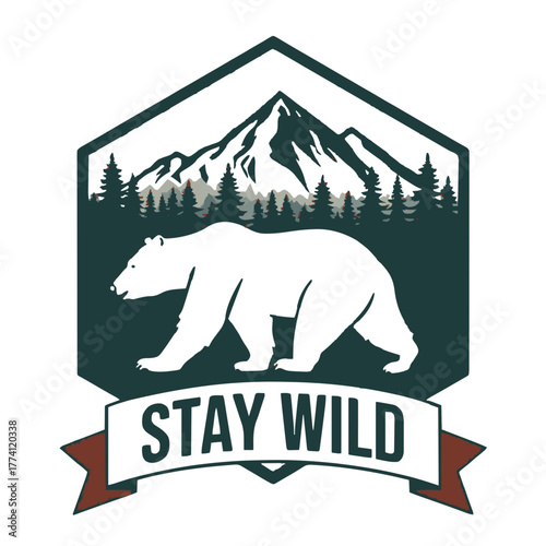 Iconic bear and mountain emblem inspires adventure and exploration