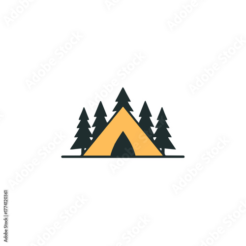 Cozy tent nestled among pine trees evokes outdoor adventure and peaceful escape