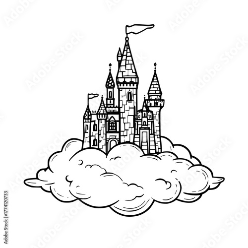 Magical fairytale castle on fluffy clouds, perfect for children's books and fantasy art