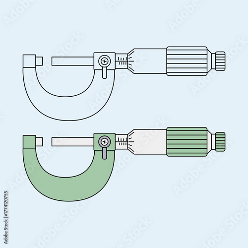 Micrometer. Precision measuring tool. Vector illustration.