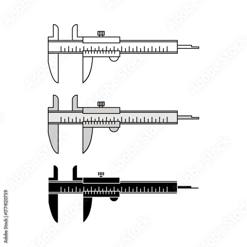 Vernier caliper. Precision measuring tool. Industrial theme. Vector illustration.