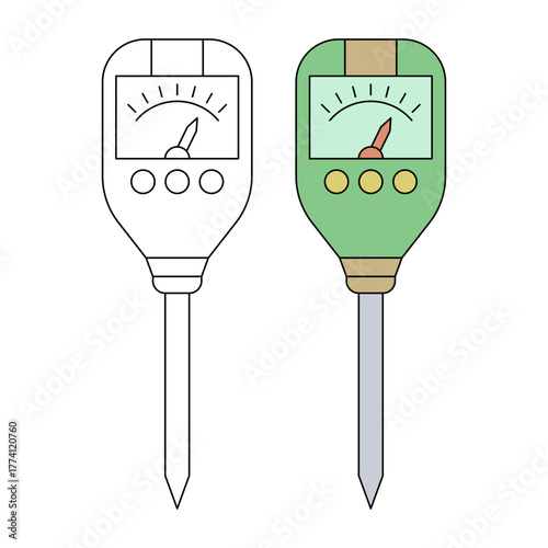 Soil pH meter. Measuring tool. Agriculture theme. Vector illustration.