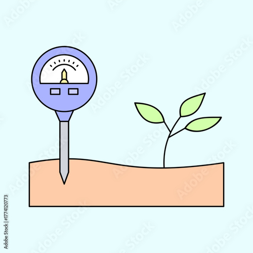 Soil pH meter. Measuring tool. Agriculture theme. Vector illustration.