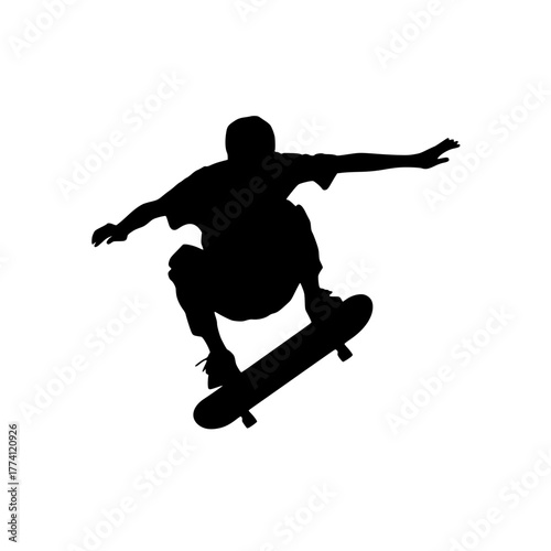 Dynamic skateboarder in mid air executing a thrilling trick with energy