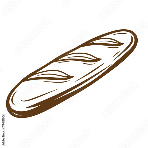 Brown bread loaf illustration in vintage art style perfect for bakery and food designs