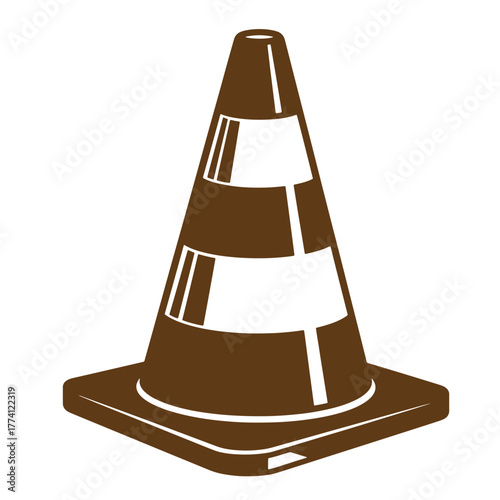 Brown and white vintage art illustration of a construction safety cone isolated